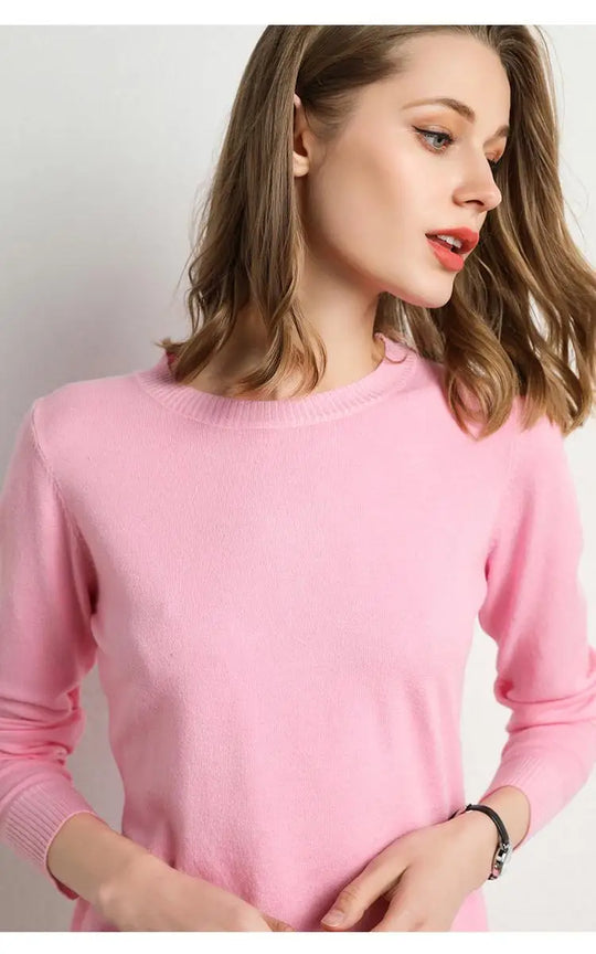 Pull Femme Laine Mérinos Col Rond Manches Longues Ajusté 15
