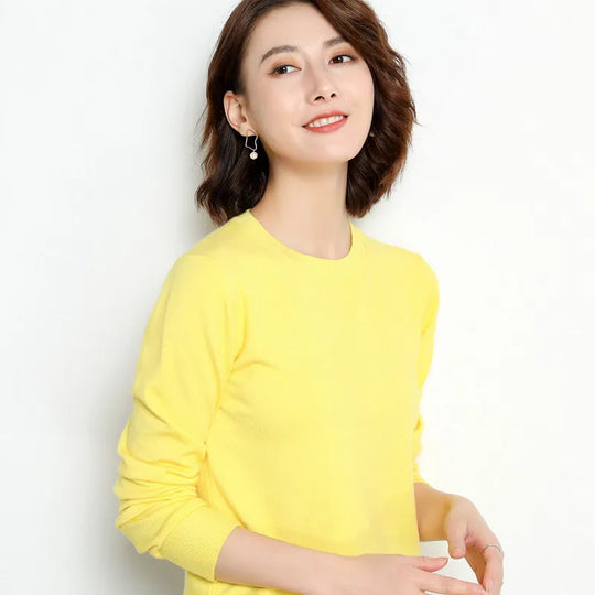 Pull Femme Laine Mérinos Col Rond Manches Longues Ajusté 16