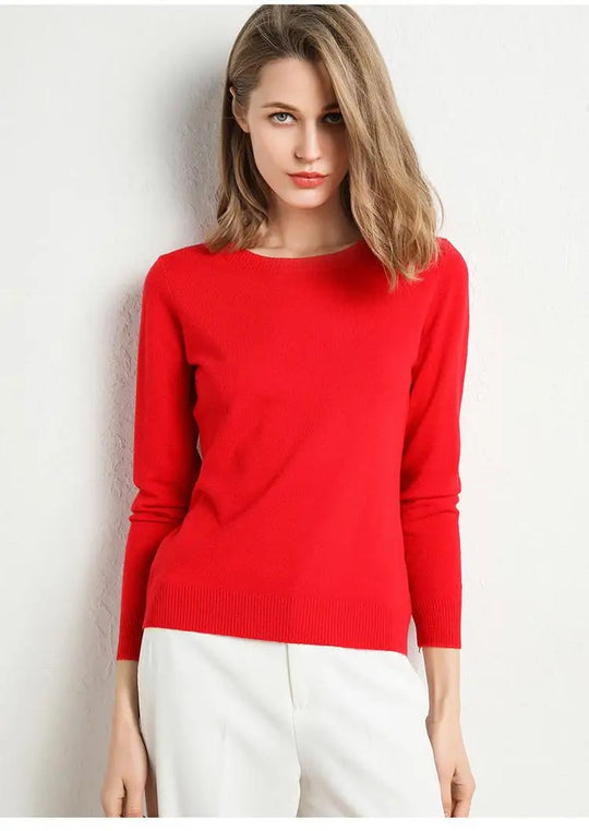 Pull Femme Laine Mérinos Col Rond Manches Longues Ajusté 17