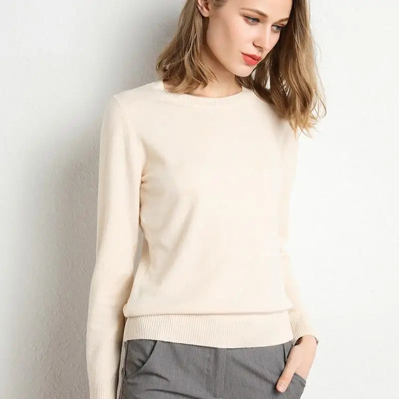 Pull Femme Laine Mérinos Col Rond Manches Longues Ajusté 2