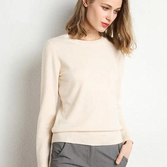 Pull Femme Laine Mérinos Col Rond Manches Longues Ajusté 2