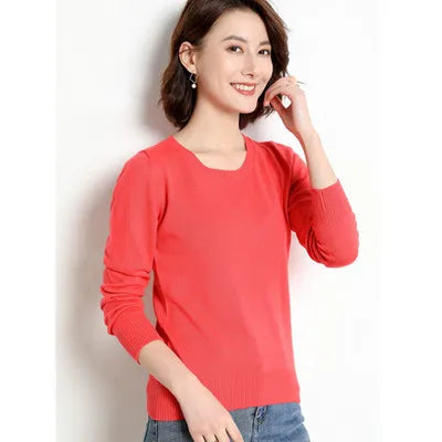 Pull Femme Laine Mérinos Col Rond Manches Longues Ajusté 20