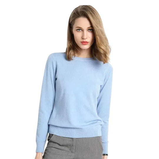 Pull Femme Laine Mérinos Col Rond Manches Longues Ajusté