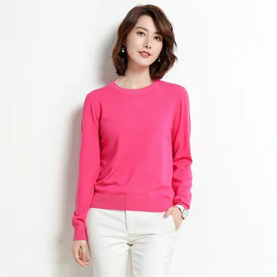 Pull Femme Laine Mérinos Col Rond Manches Longues Ajusté 6