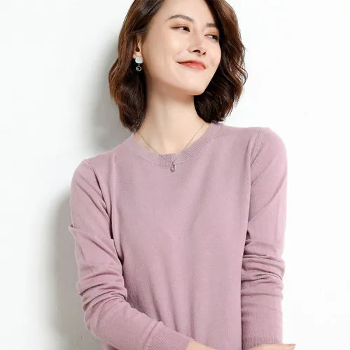 Pull Femme Laine Mérinos Col Rond Manches Longues Ajusté 7