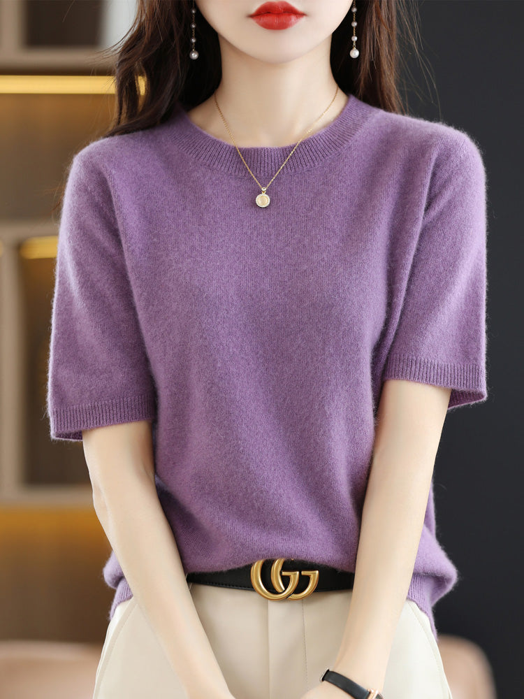 Pull Femme Laine Mérinos Manches Courtes Classique 1