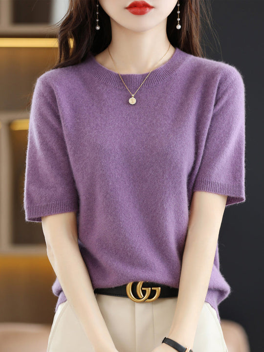 Pull Femme Laine Mérinos Manches Courtes Classique 1