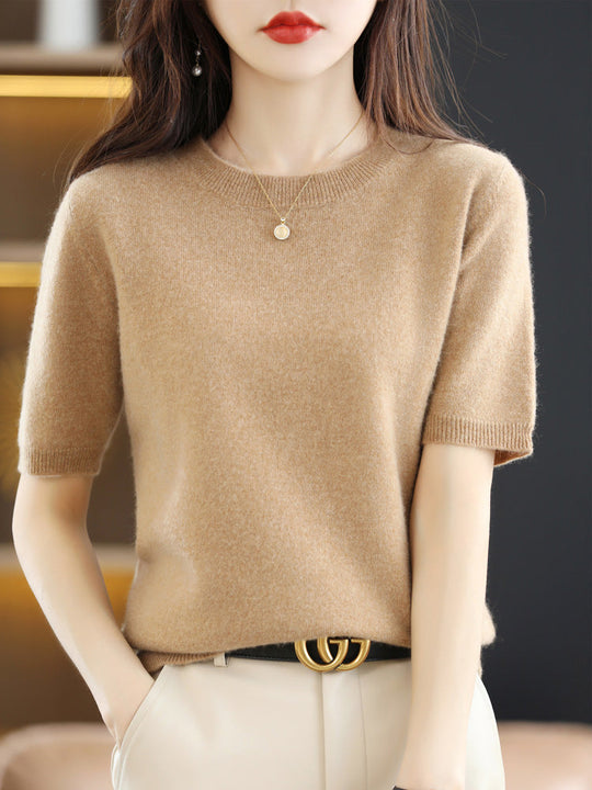 Pull Femme Laine Mérinos Manches Courtes Classique 10