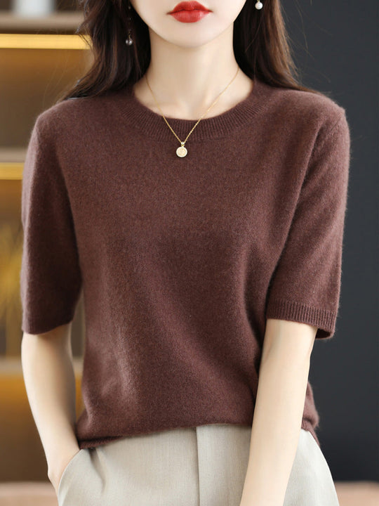 Pull Femme Laine Mérinos Manches Courtes Classique 11