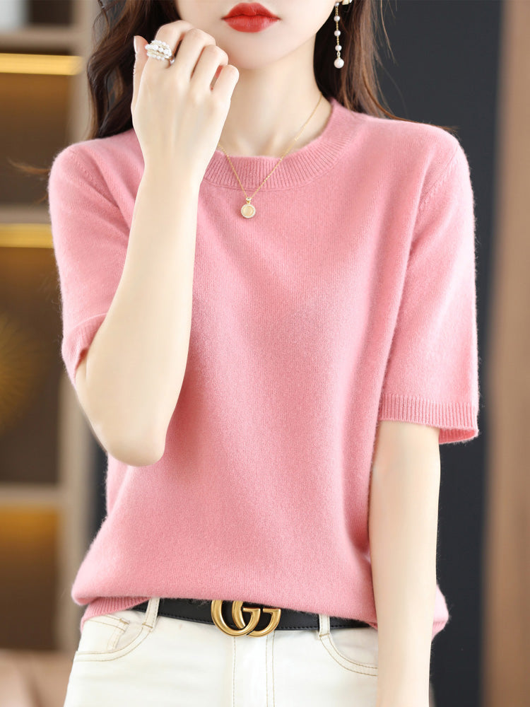 Pull Femme Laine Mérinos Manches Courtes Classique 13