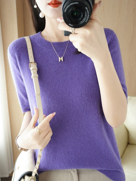 Pull Femme Laine Mérinos Manches Courtes Classique 14