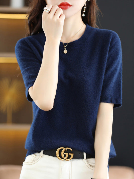 Pull Femme Laine Mérinos Manches Courtes Classique 15