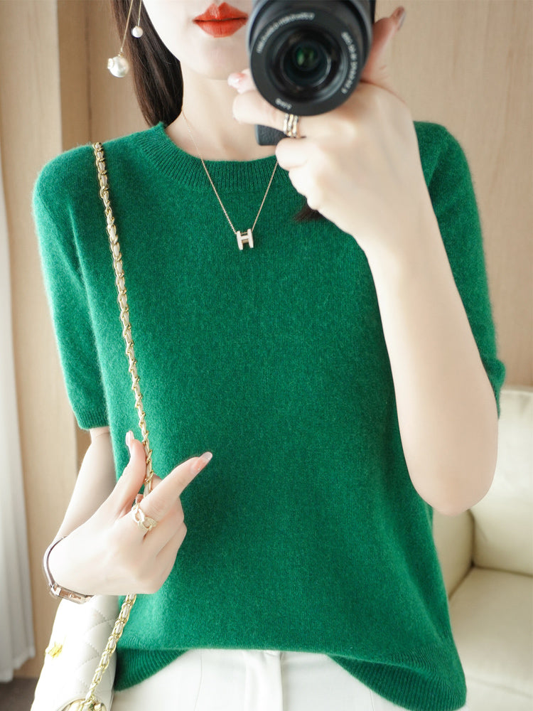 Pull Femme Laine Mérinos Manches Courtes Classique 16