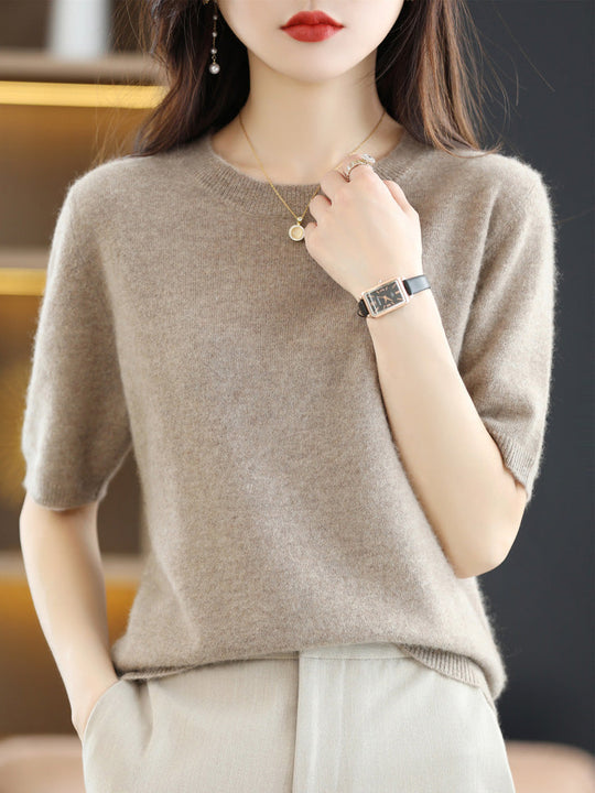Pull Femme Laine Mérinos Manches Courtes Classique 17
