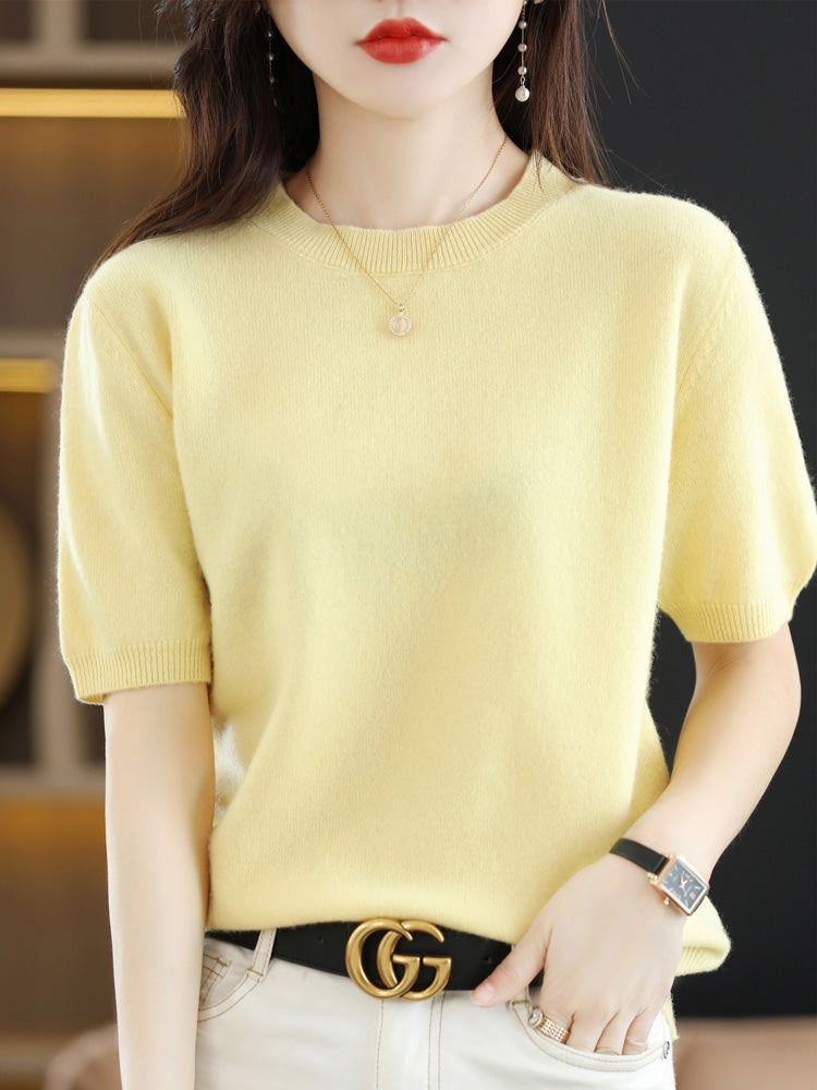 Pull Femme Laine Mérinos Manches Courtes Classique 2