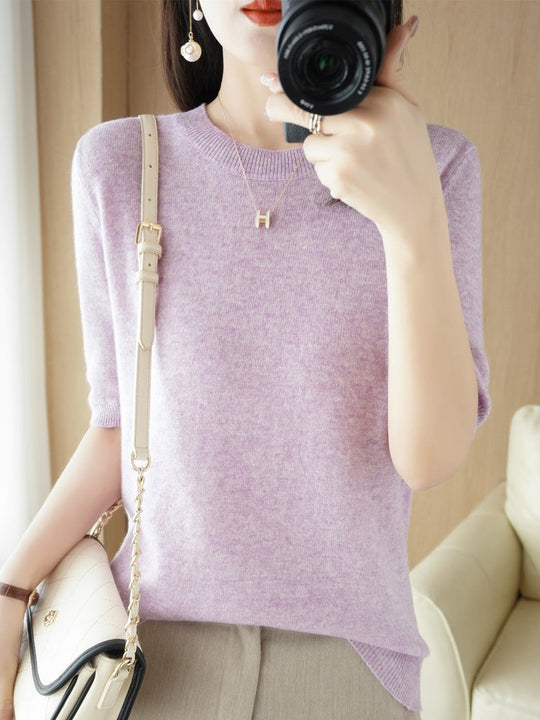 Pull Femme Laine Mérinos Manches Courtes Classique 4