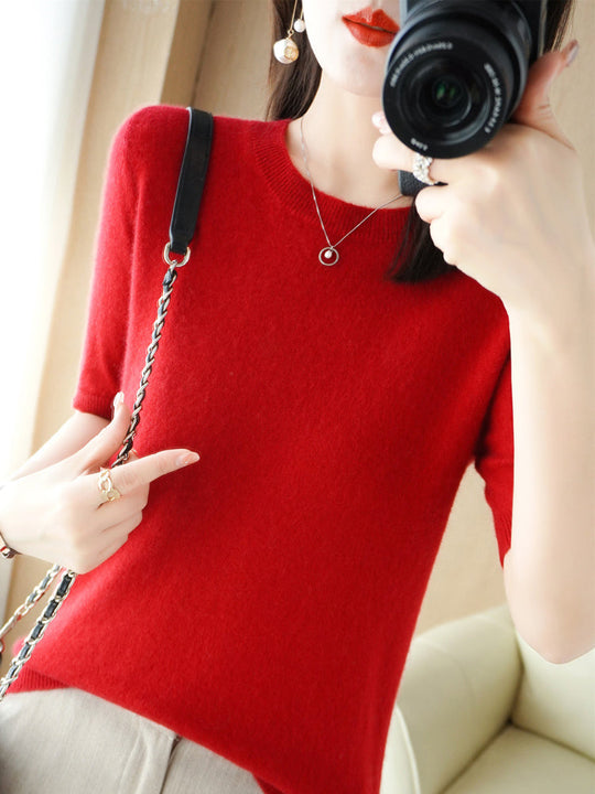 Pull Femme Laine Mérinos Manches Courtes Classique 5