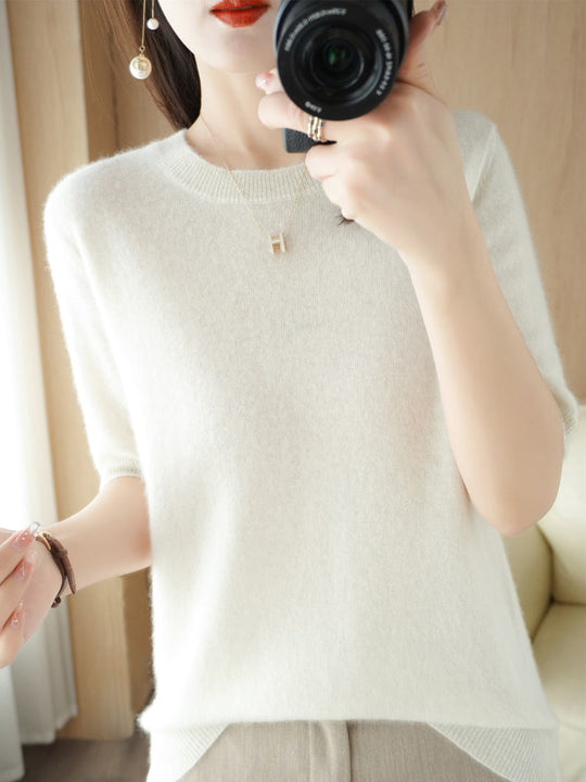 Pull Femme Laine Mérinos Manches Courtes Classique 6