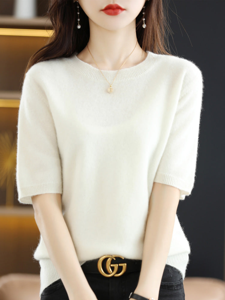 Pull Femme Laine Mérinos Manches Courtes Classique 7