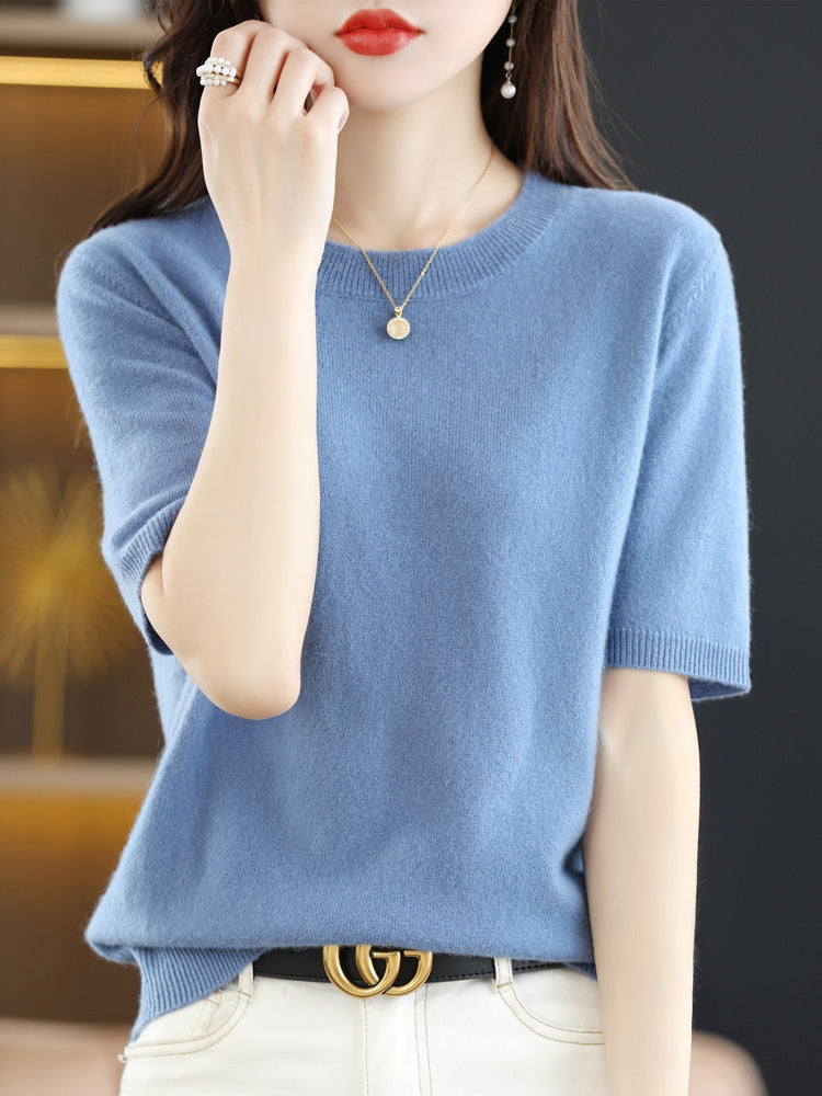 Pull Femme Laine Mérinos Manches Courtes Classique 9
