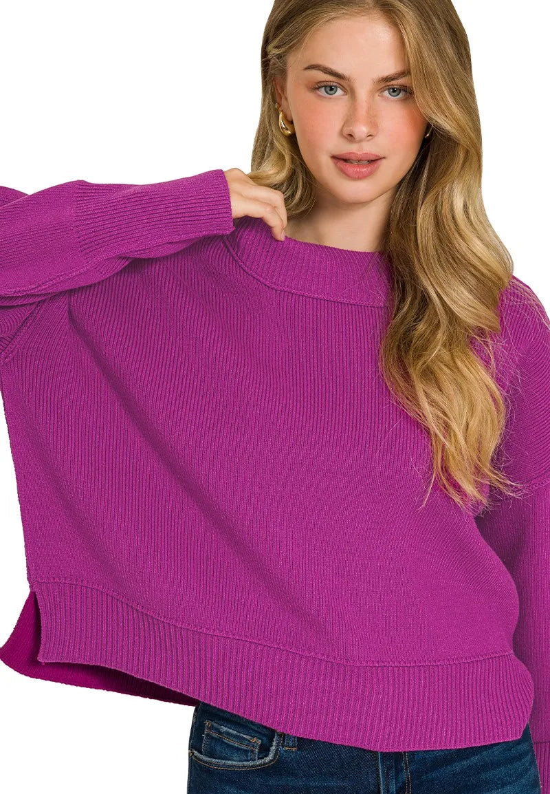 Pull Femme Oversize Col Rond en Maille Douce Coton 1