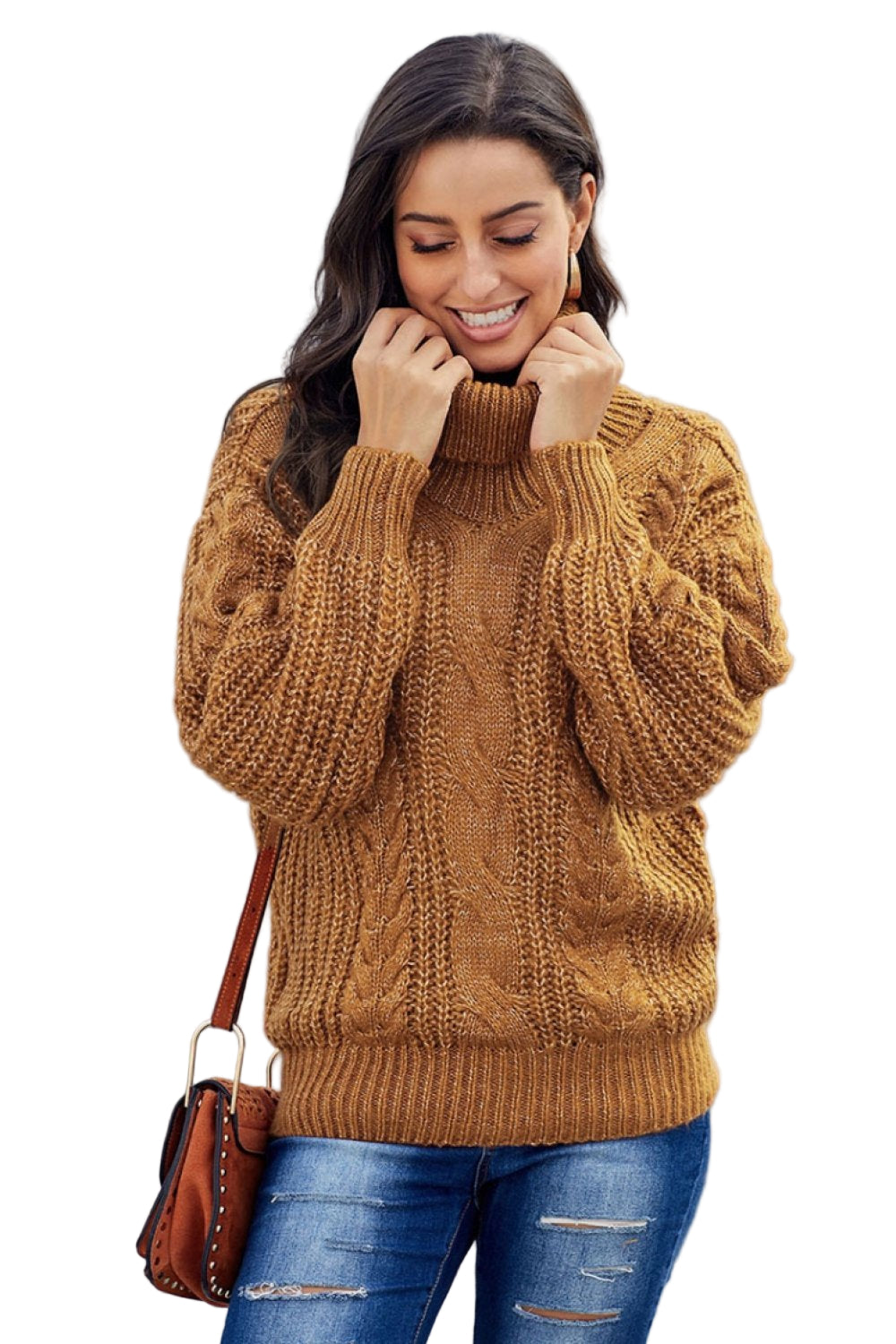 Pull Femme Oversized en Tricot à Col Roulé 0