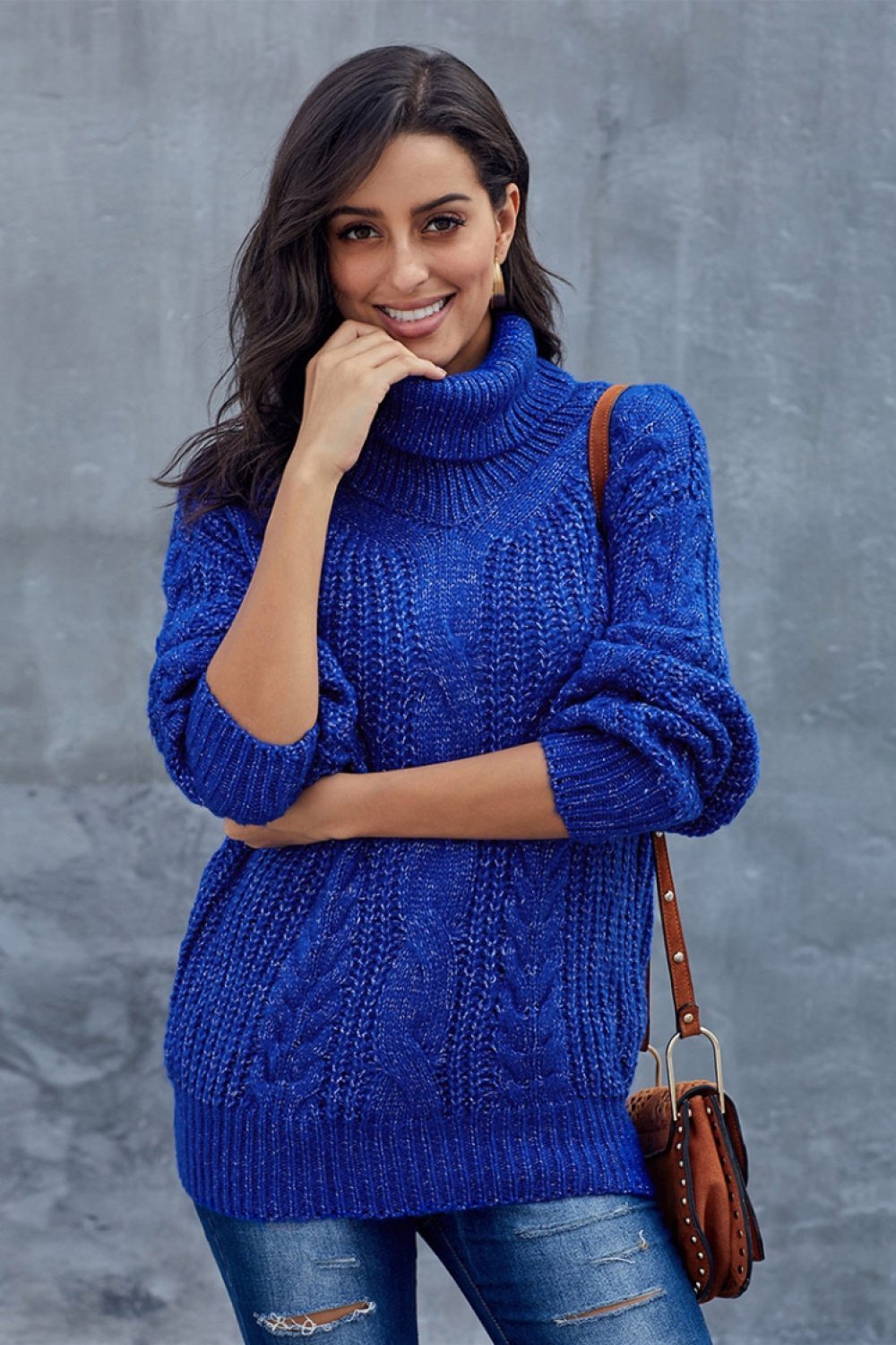 Pull Femme Oversized en Tricot à Col Roulé 1