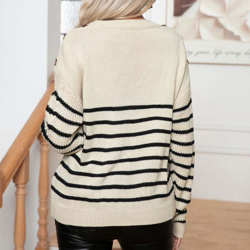 Pull Femme Rayé Chic avec Détails de Boutons 2