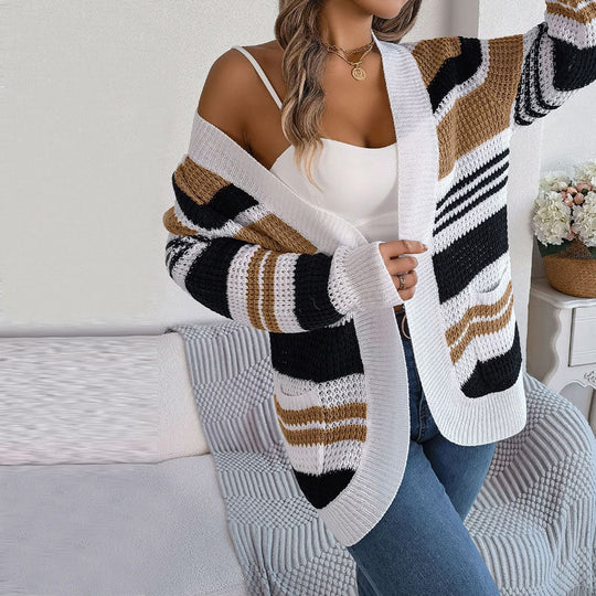 Pull Femme Rayé Décontracté avec Poches 8