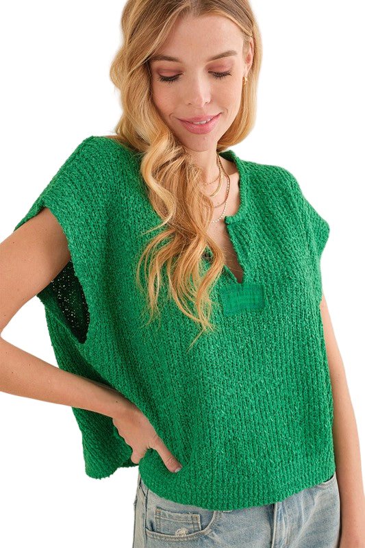 Pull Femme Sans Manches Patch Doux Mélange de Tissus 0