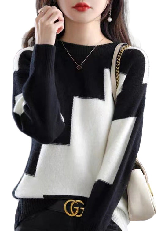 Pull Femme Tricot Col Rond Patchwork Automnal 0