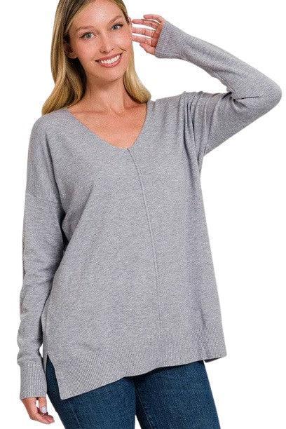 Pull Femme Tunique Manches Longues Col V Tissu Doux 0