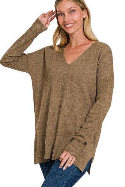 Pull Femme Tunique Manches Longues Col V Tissu Doux 2