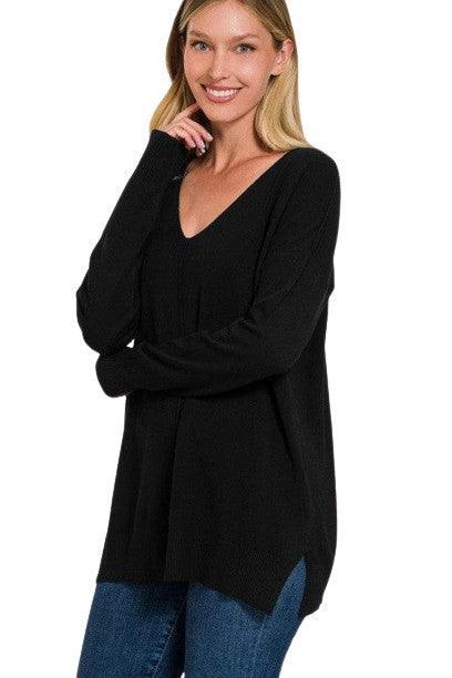 Pull Femme Tunique Manches Longues Col V Tissu Doux 4