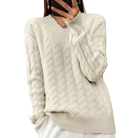 Pull Femme à Col en V Tricoté 0