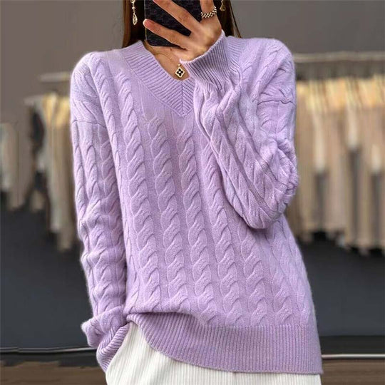 Pull Femme à Col en V Tricoté 2