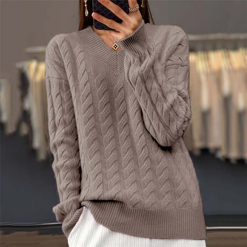 Pull Femme à Col en V Tricoté 4