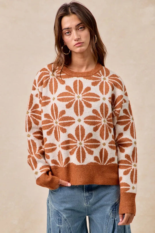 Pull Femme à Manches Longues Motif Floral Acrylique Décontracté 6
