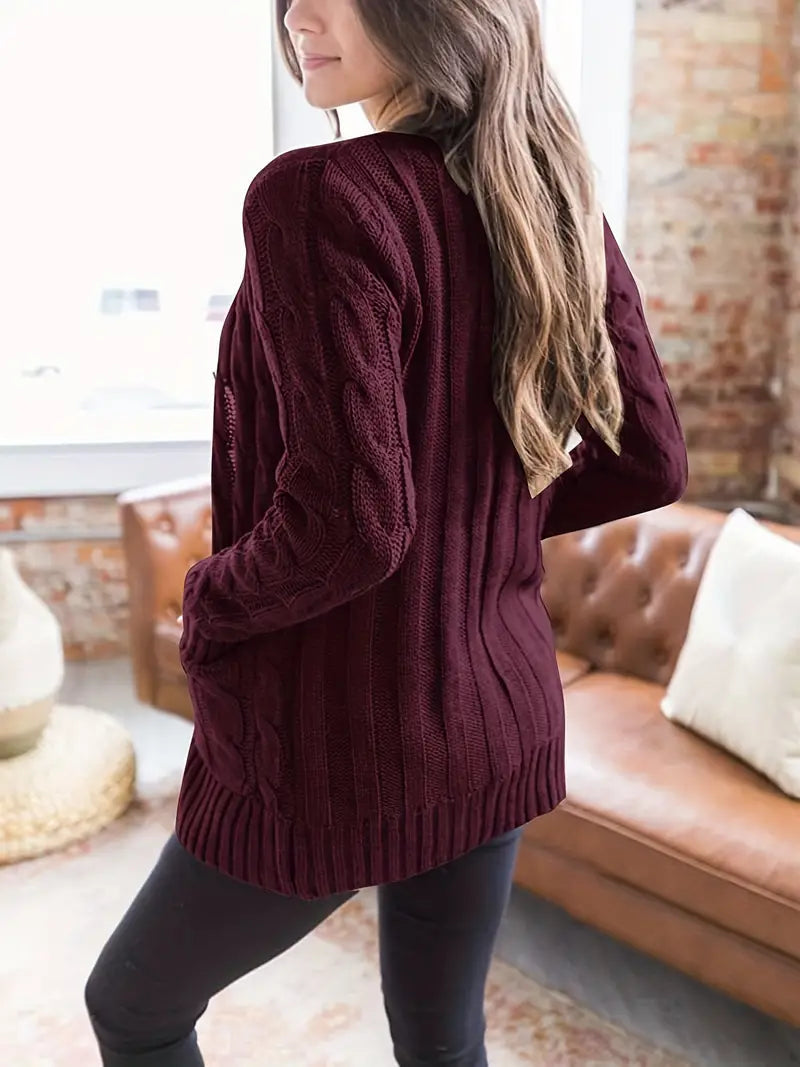 Pull Femme en Coton à Torsades Décontracté 1