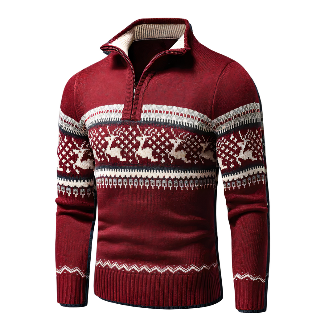 Pull Homme À Col Montant Demi-Zip en Tissu Jacquard 0
