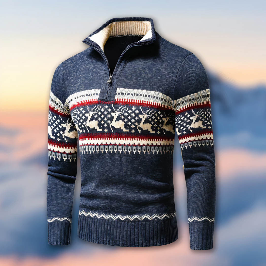 Pull Homme À Col Montant Demi-Zip en Tissu Jacquard 1
