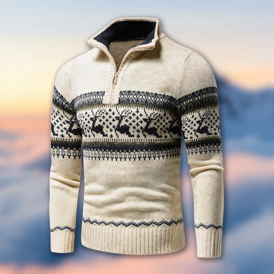 Pull Homme À Col Montant Demi-Zip en Tissu Jacquard 2