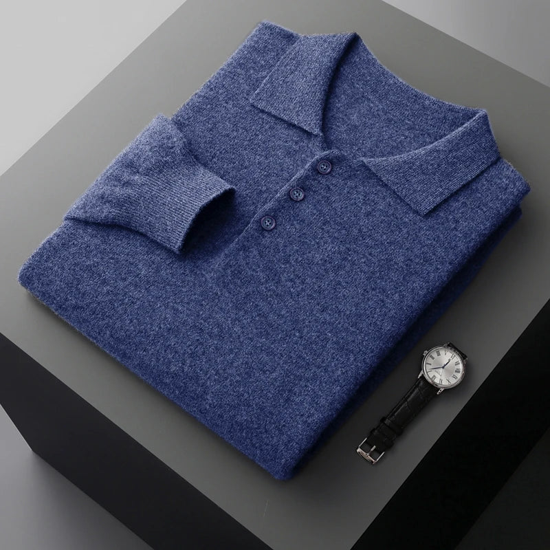 Pull Homme Cachemire Col Polo Hiver Laine Mérinos 11