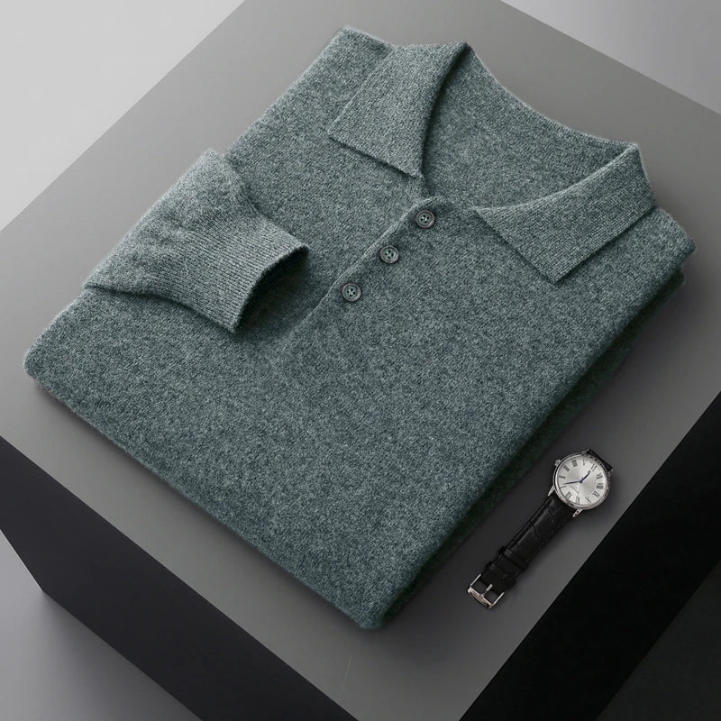Pull Homme Cachemire Col Polo Hiver Laine Mérinos 12