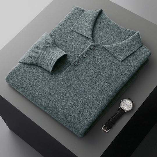 Pull Homme Cachemire Col Polo Hiver Laine Mérinos 12