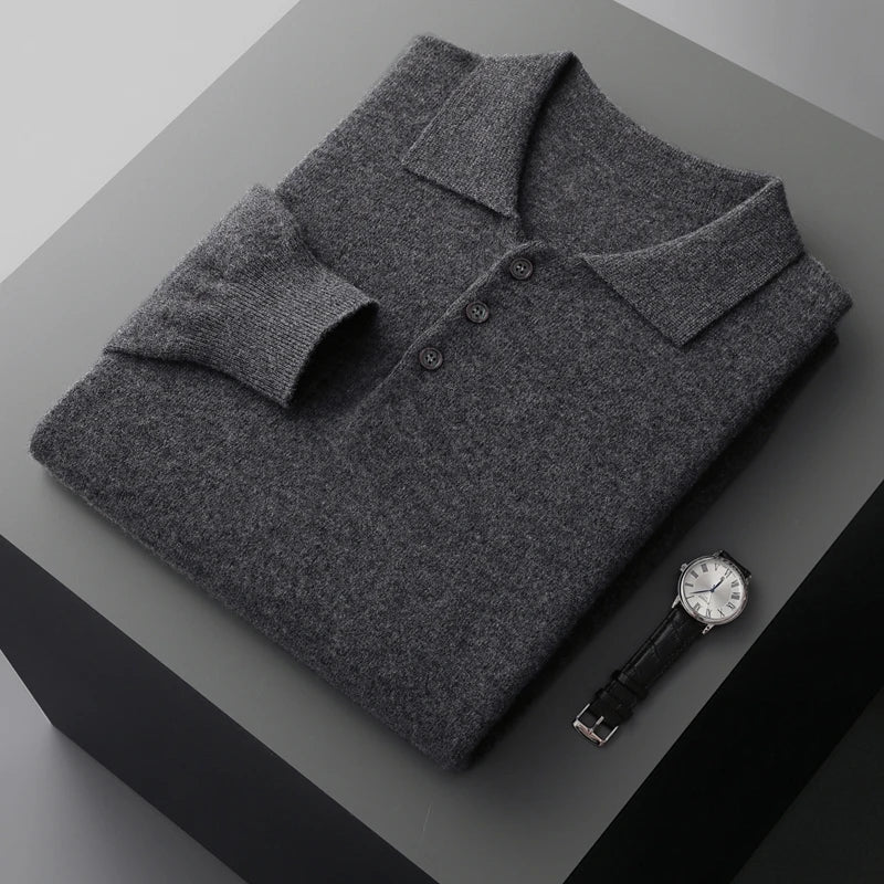 Pull Homme Cachemire Col Polo Hiver Laine Mérinos 9