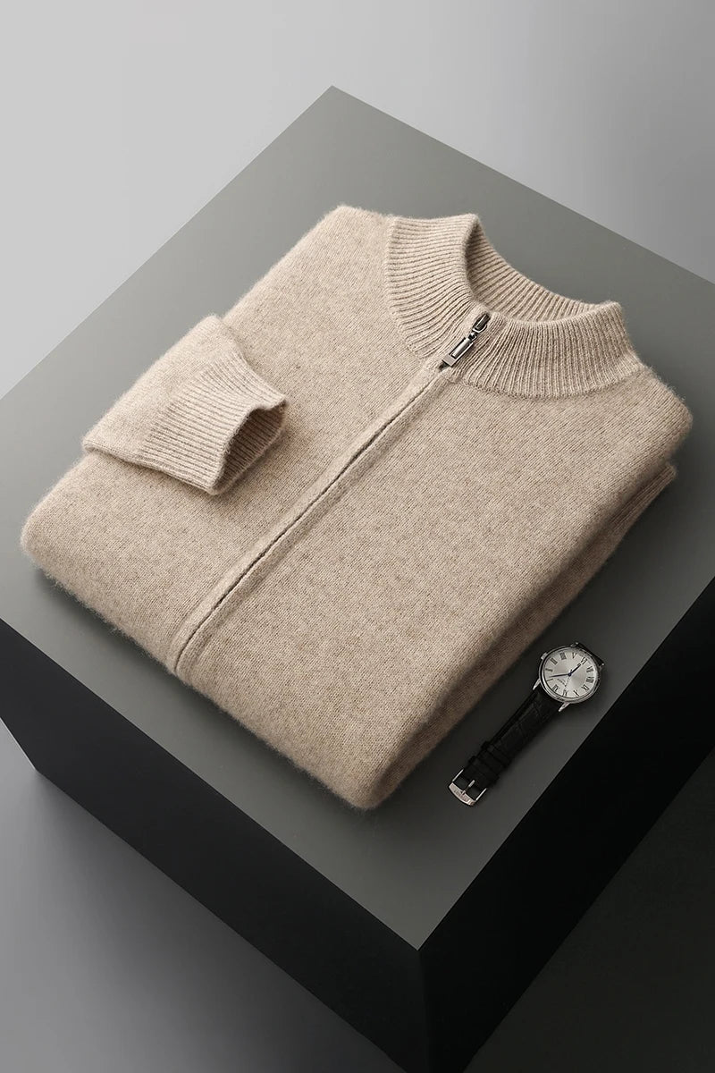 Pull Homme Col Montant Zippé Laine Mérinos Automne Hiver 10
