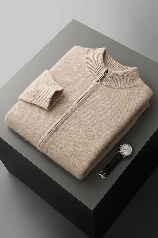Pull Homme Col Montant Zippé Laine Mérinos Automne Hiver 10