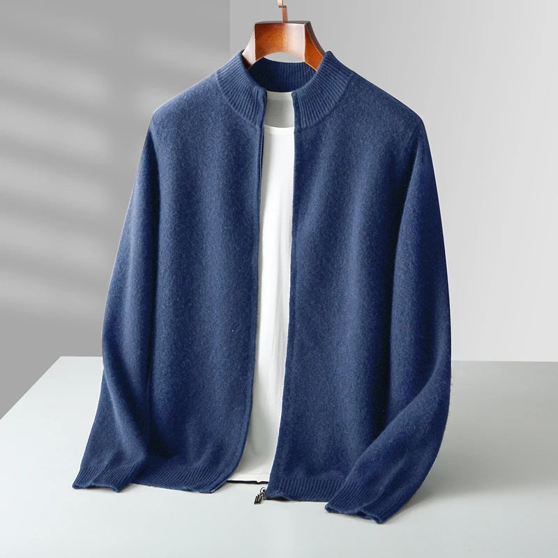 Pull Homme Col Montant Zippé Laine Mérinos Automne Hiver 2