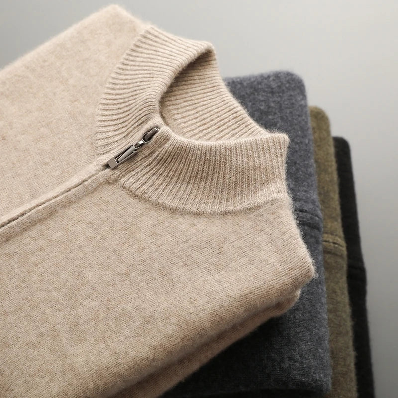 Pull Homme Col Montant Zippé Laine Mérinos Automne Hiver 5